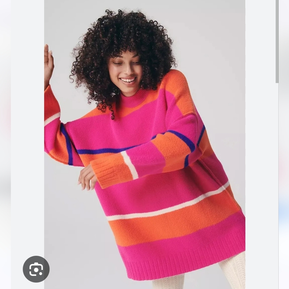 Free People Pink and Orange Striped Sweater